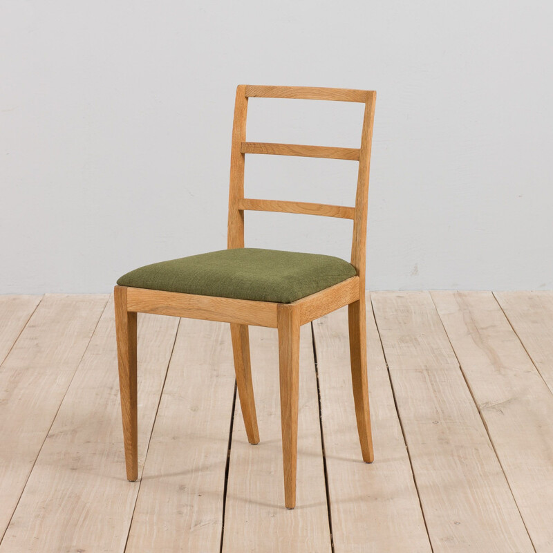 Set of 6 vintage dining chairs in sanded oakwood by Fritz Hansen, Denmark 1950s