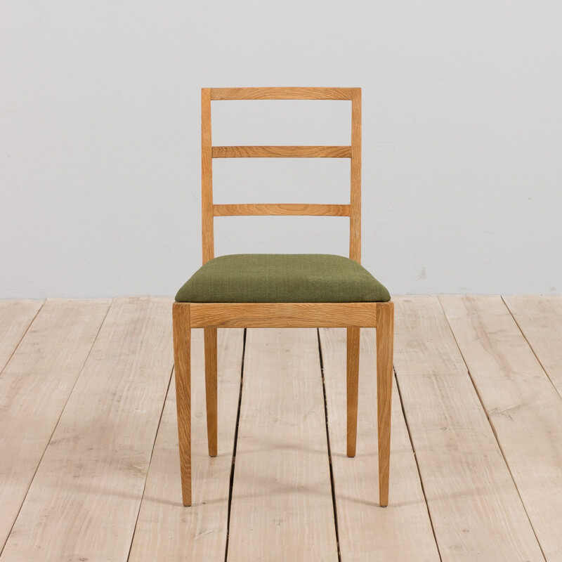Set of 6 vintage dining chairs in sanded oakwood by Fritz Hansen, Denmark 1950s
