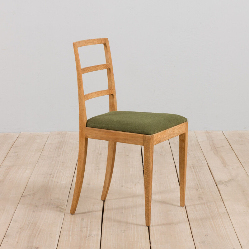 Set of 6 vintage dining chairs in sanded oakwood by Fritz Hansen, Denmark 1950s