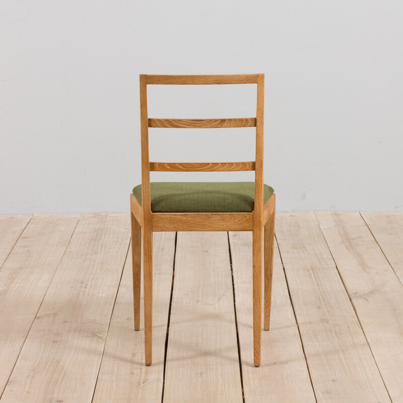 Set of 6 vintage dining chairs in sanded oakwood by Fritz Hansen, Denmark 1950s