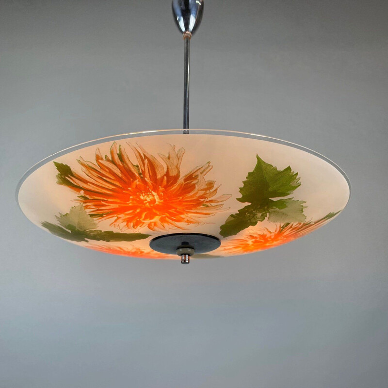 Vintage glass pendant lamp by Zukov, Czechoslovakia 1960