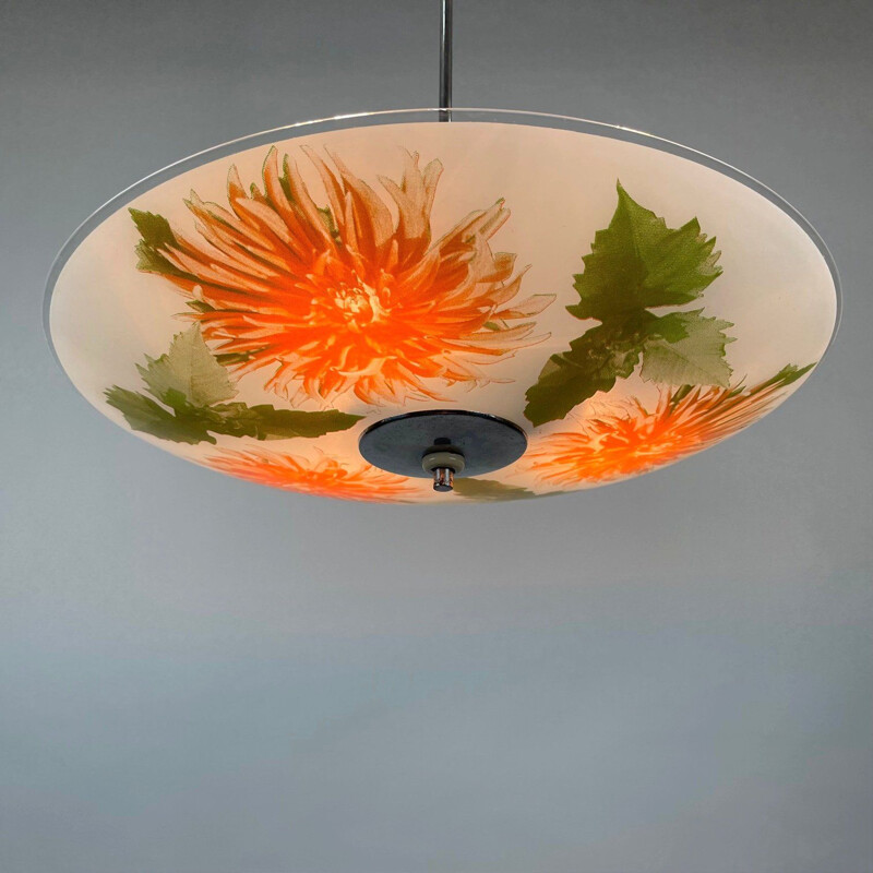 Vintage glass pendant lamp by Zukov, Czechoslovakia 1960