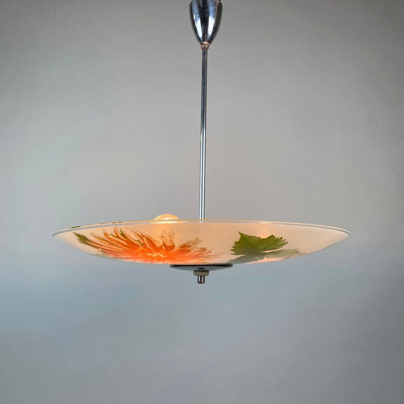 Vintage glass pendant lamp by Zukov, Czechoslovakia 1960