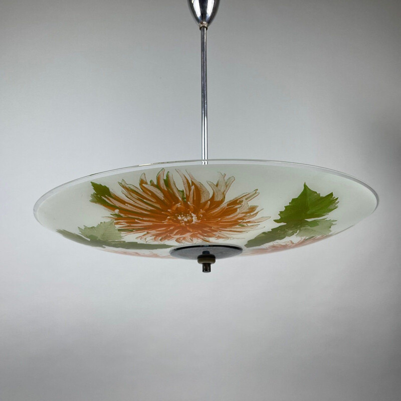 Vintage glass pendant lamp by Zukov, Czechoslovakia 1960