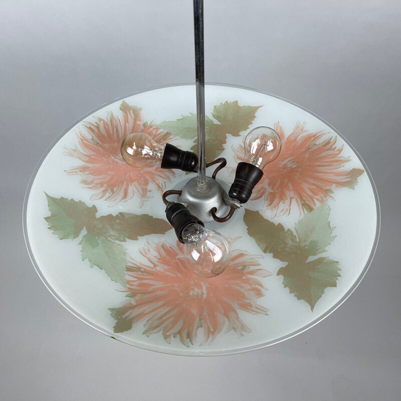 Vintage glass pendant lamp by Zukov, Czechoslovakia 1960