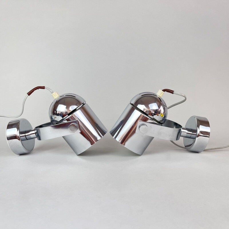 Pair of mid century chrome wall lamps by Stanislav Indra, Czechoslovakia 1970s