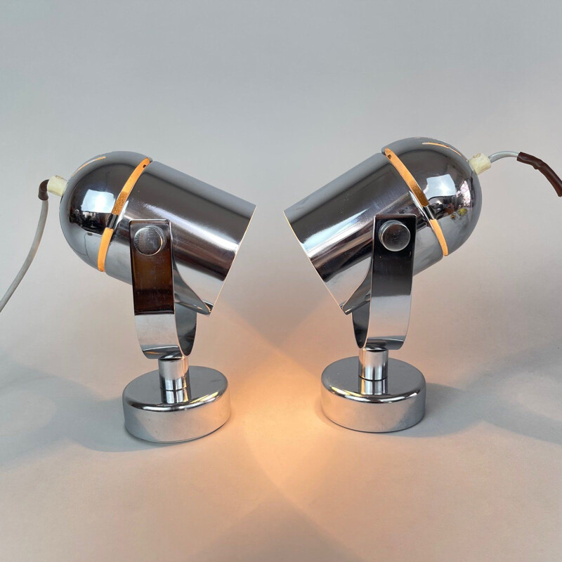 Pair of mid century chrome wall lamps by Stanislav Indra, Czechoslovakia 1970s