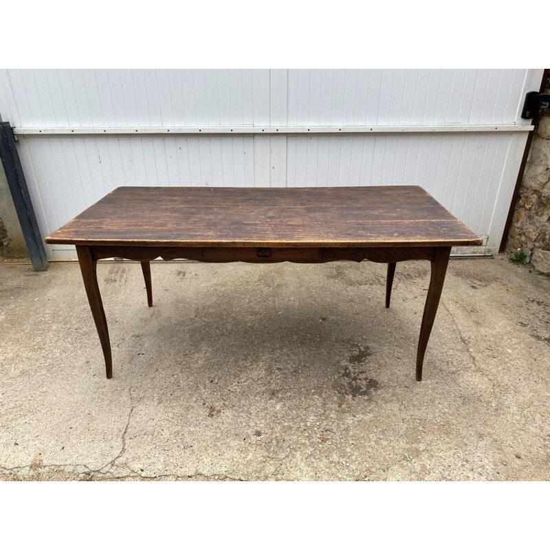 Vintage solid wood farm table with 1 drawer and 2 extensions, 1900