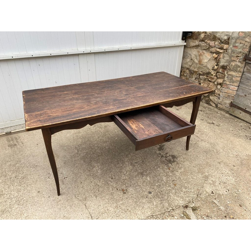 Vintage solid wood farm table with 1 drawer and 2 extensions, 1900