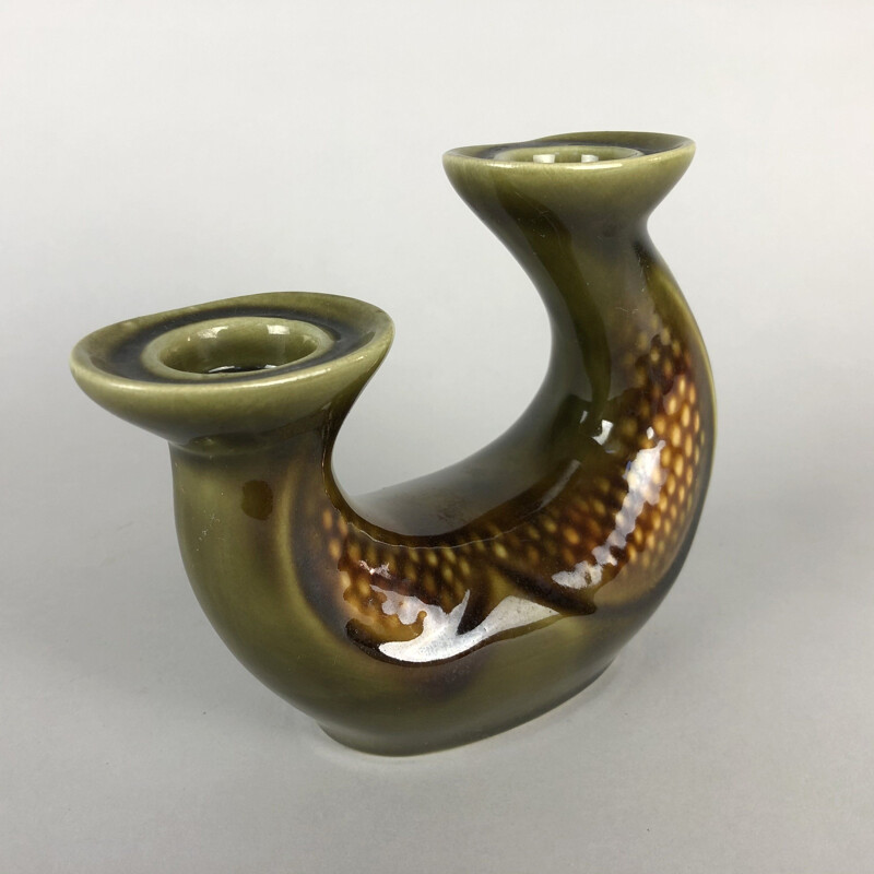 Vintage Ditmar Urbach ceramic vase and candle holder set, Czechoslovakia 1960