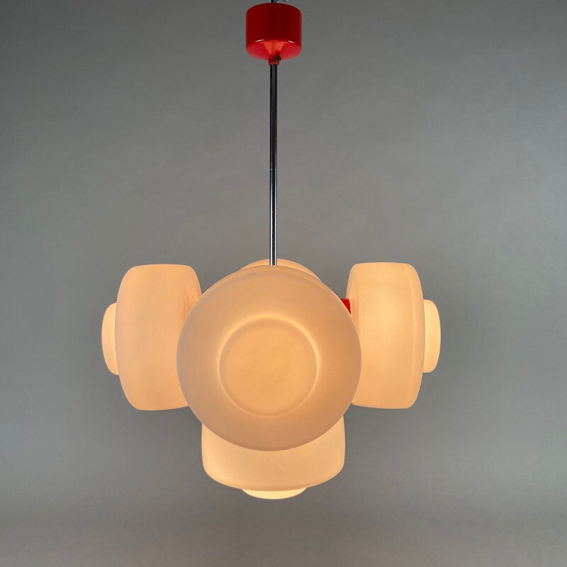 Vintage opal glass chandelier by Napako, Czechoslovakia 1960