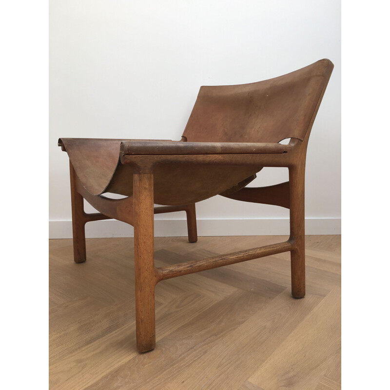 Vintage oakwood and leather armchair model 103 by Illum Wikkelsø for Mikael Laursen