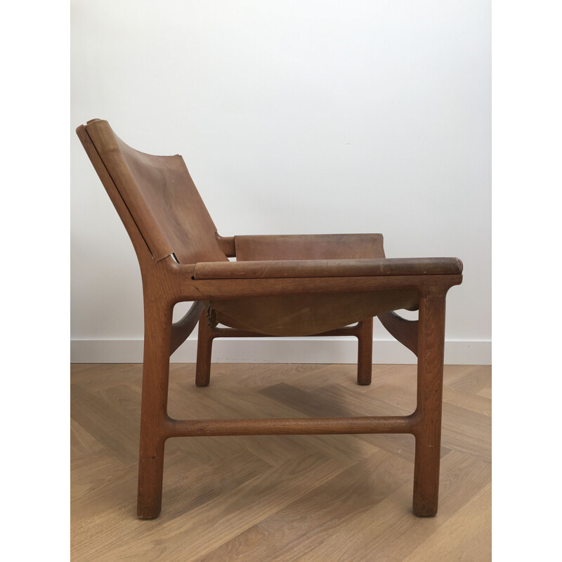 Vintage oakwood and leather armchair model 103 by Illum Wikkelsø for Mikael Laursen