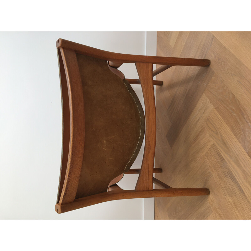 Fauteuil vintage en chêne et cuir modèle 103 par Illum Wikkelsø pour Mikael Laursen