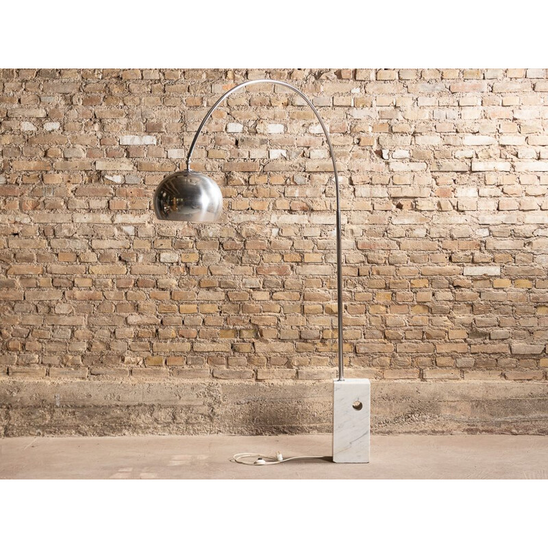 Vintage marble and aluminium arc floor lamp by Harvey Guzzini for Brianza, Italy 1970