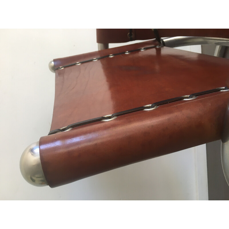 Paire de fauteuils italiens vintage en acier tubulaire et cuir