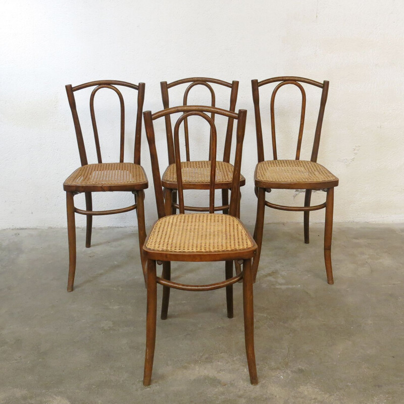 Set of 4 vintage bistro chairs by Thonet, 1920