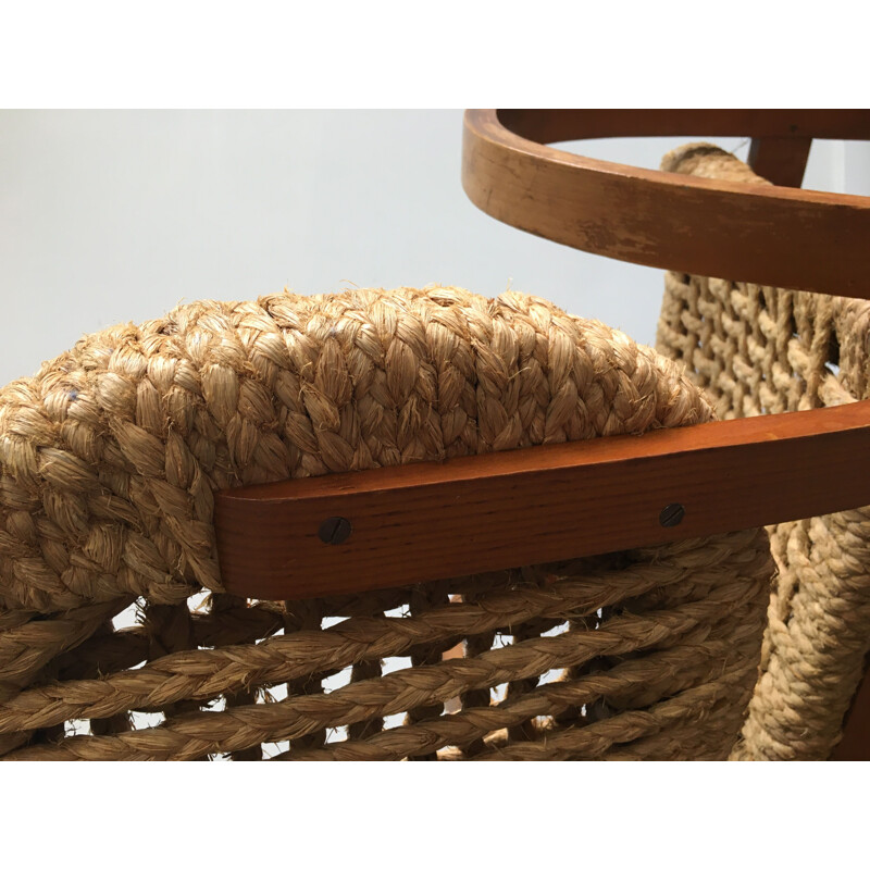 Vintage rope armchair by Audoux & Minet for Vibo, 1950s