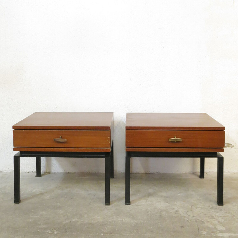 Pair of vintage teak night stands by Marcel Gascoin for Alvéole