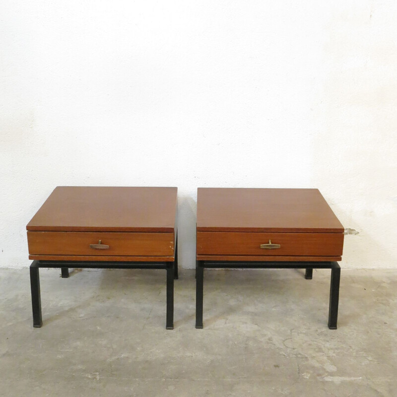 Pair of vintage teak night stands by Marcel Gascoin for Alvéole