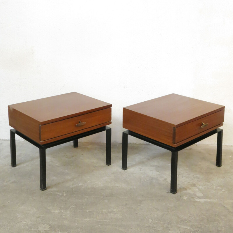 Pair of vintage teak night stands by Marcel Gascoin for Alvéole