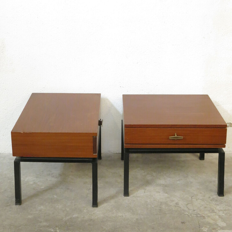 Pair of vintage teak night stands by Marcel Gascoin for Alvéole