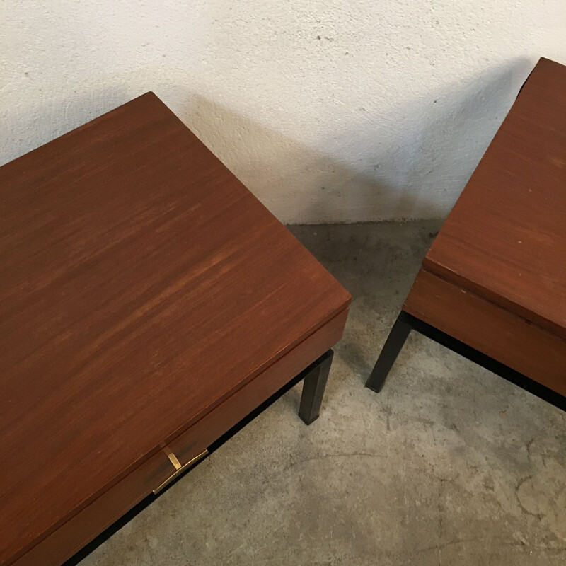 Paire de tables de chevet vintage en teck par Marcel Gascoin pour Alvéole