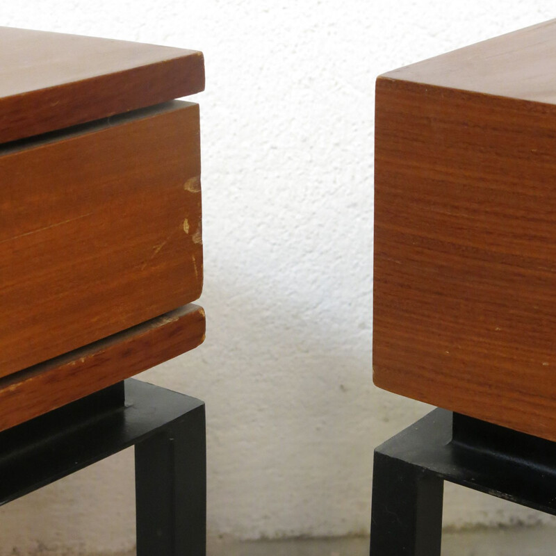 Pair of vintage teak night stands by Marcel Gascoin for Alvéole