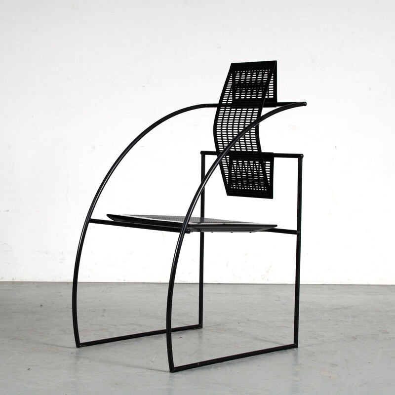 Vintage "Quinta" black lacquered metal armchair by Mario Botta for Alias, Italy 1980