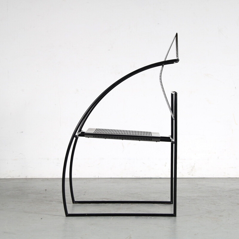 Vintage "Quinta" black lacquered metal armchair by Mario Botta for Alias, Italy 1980