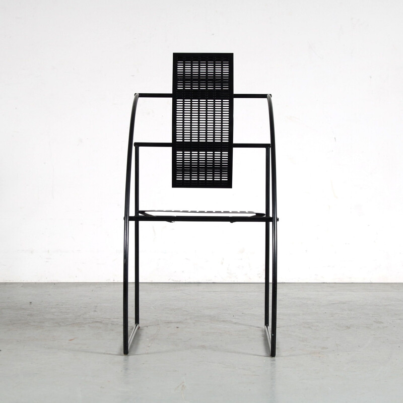 Vintage "Quinta" black lacquered metal armchair by Mario Botta for Alias, Italy 1980