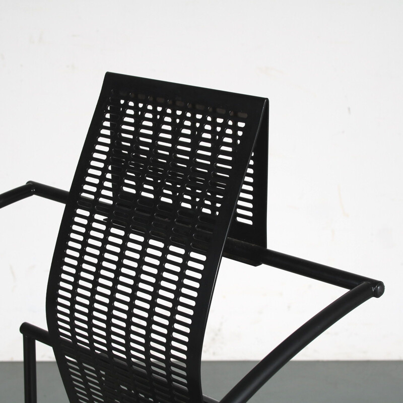 Vintage "Quinta" black lacquered metal armchair by Mario Botta for Alias, Italy 1980