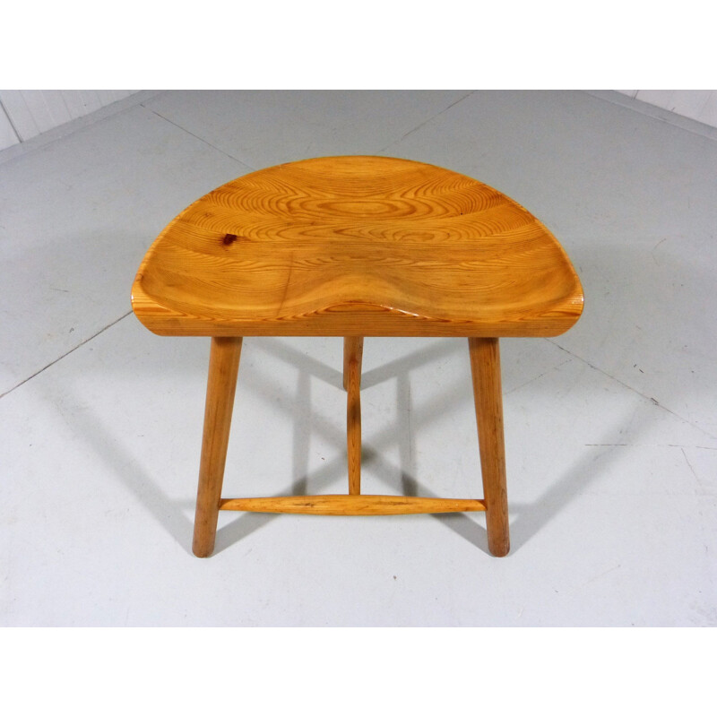 Pine tripod vintage stool by Arne Hovmand Olsen, Denmark 1960s