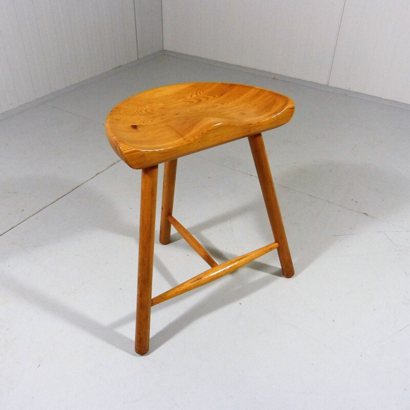 Pine tripod vintage stool by Arne Hovmand Olsen, Denmark 1960s