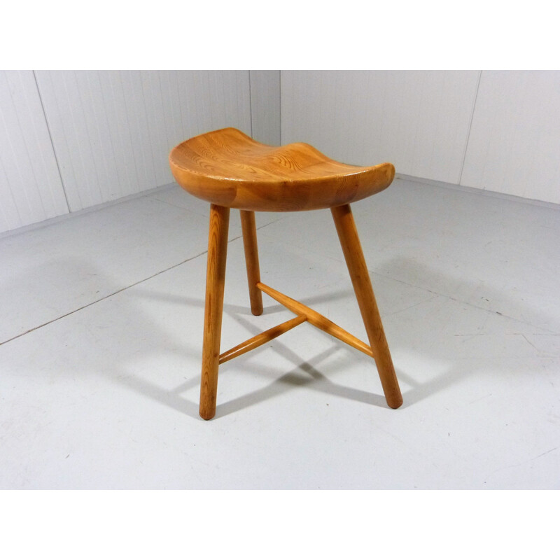 Pine tripod vintage stool by Arne Hovmand Olsen, Denmark 1960s