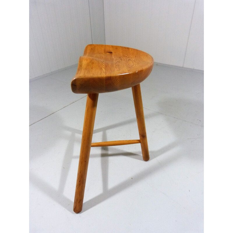 Pine tripod vintage stool by Arne Hovmand Olsen, Denmark 1960s