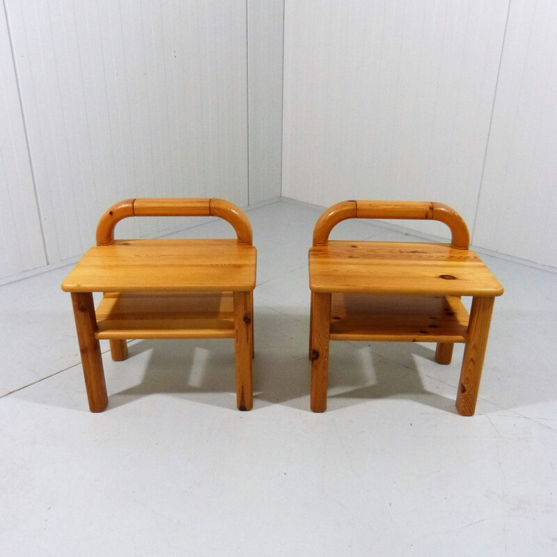 Pair of vintage pine bedside tables, 1970