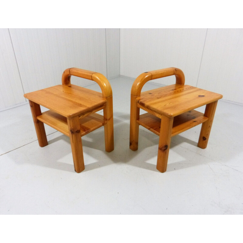 Pair of vintage pine bedside tables, 1970