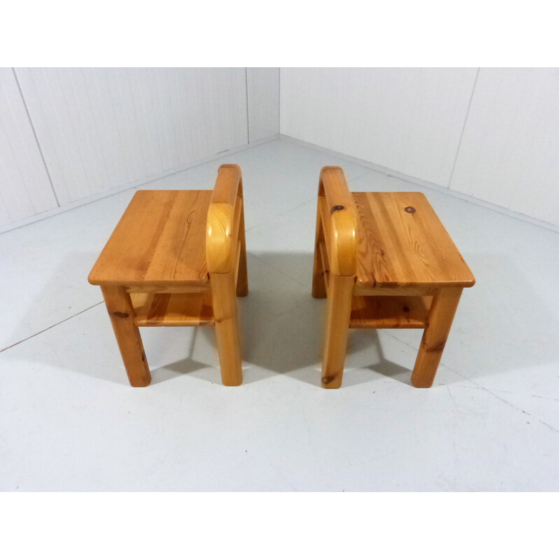 Par de mesas de cabeceira de pinho vintage, 1970
