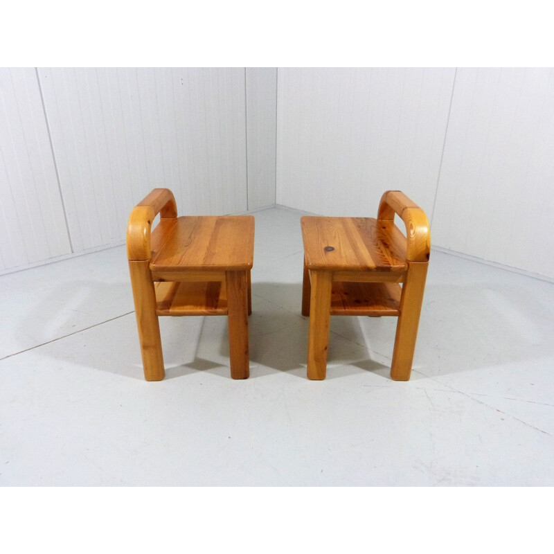 Pair of vintage pine bedside tables, 1970