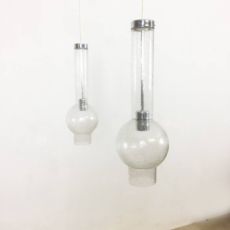 Paar vintage geblazen glazen hanglampen, Duitsland 1970
