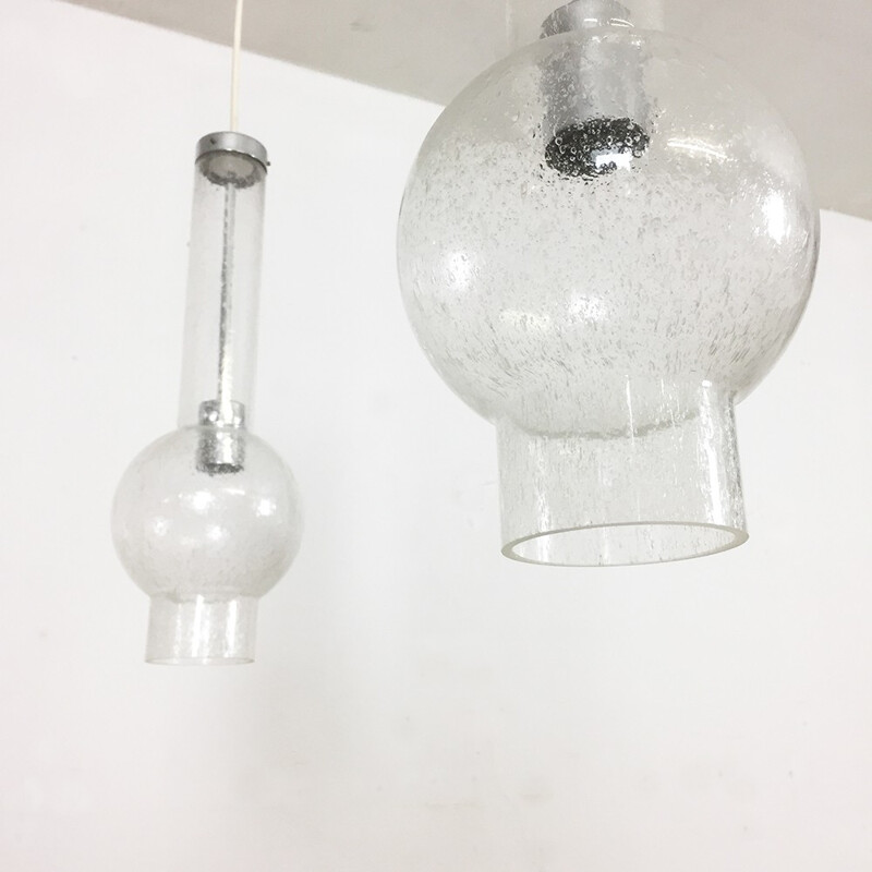 Paar vintage geblazen glazen hanglampen, Duitsland 1970