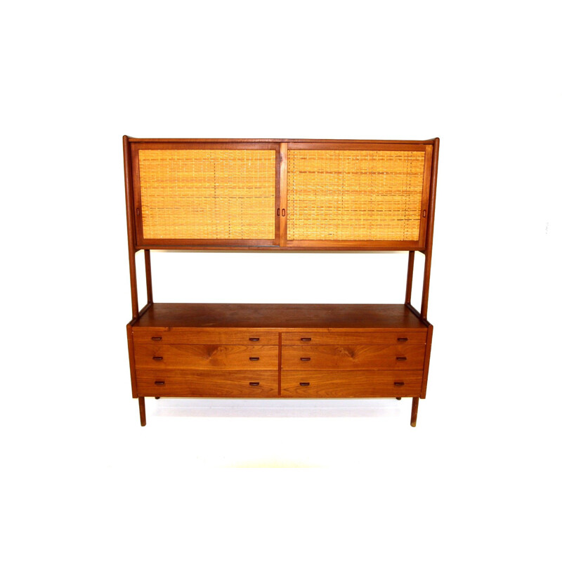 Vintage teak and rattan highboard by Hans j Wegner for Ry Møbler, 1958