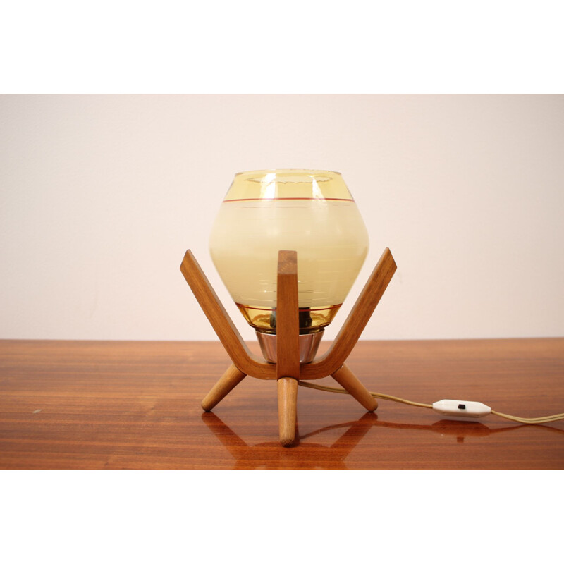 Lampe de chevet vintage en bois et verre, Tchécoslovaquie 1970