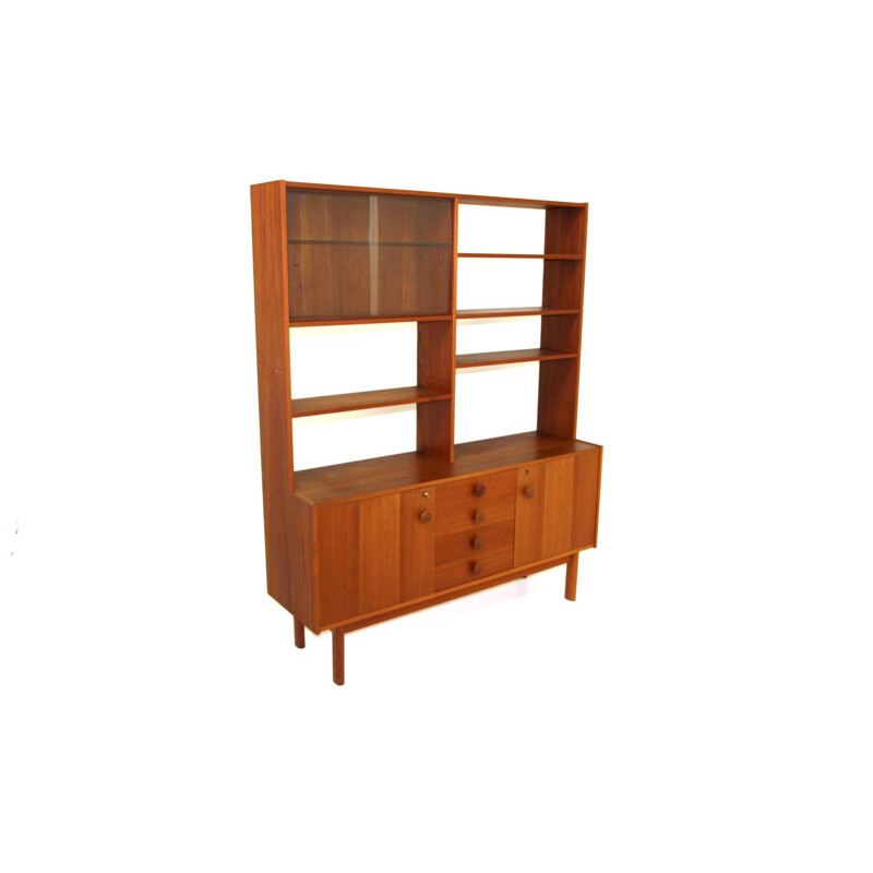 Vintage glass and wood bookcase, Sweden 1960