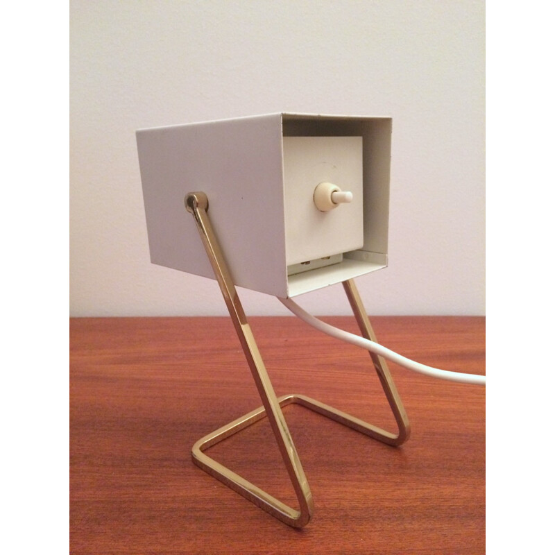 Kaisen Leuchten square white table lamp in brass - 1960s