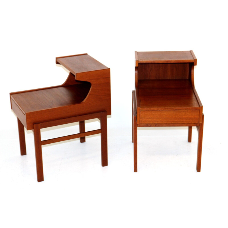 Pair of vintage teak and beechwood night stands by Carlstöm and co Möbelfabrik, Sweden 1960