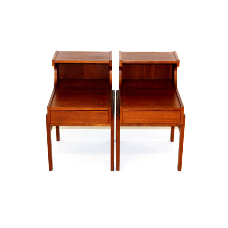 Pair of vintage teak and beechwood night stands by Carlstöm and co Möbelfabrik, Sweden 1960