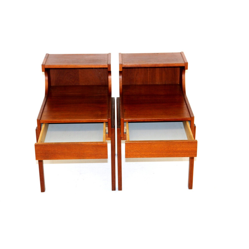 Pair of vintage teak and beechwood night stands by Carlstöm and co Möbelfabrik, Sweden 1960