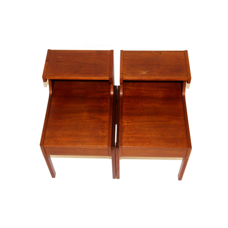 Pair of vintage teak and beechwood night stands by Carlstöm and co Möbelfabrik, Sweden 1960